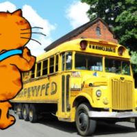 Garfield fährt einen Schulbus zu einem Rockkonzert